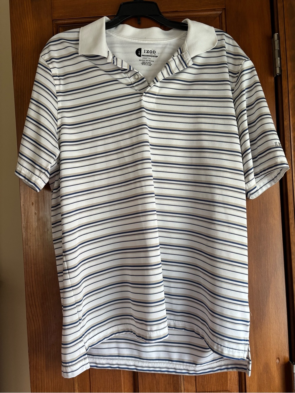 Izod White Polo with Blue Stripes